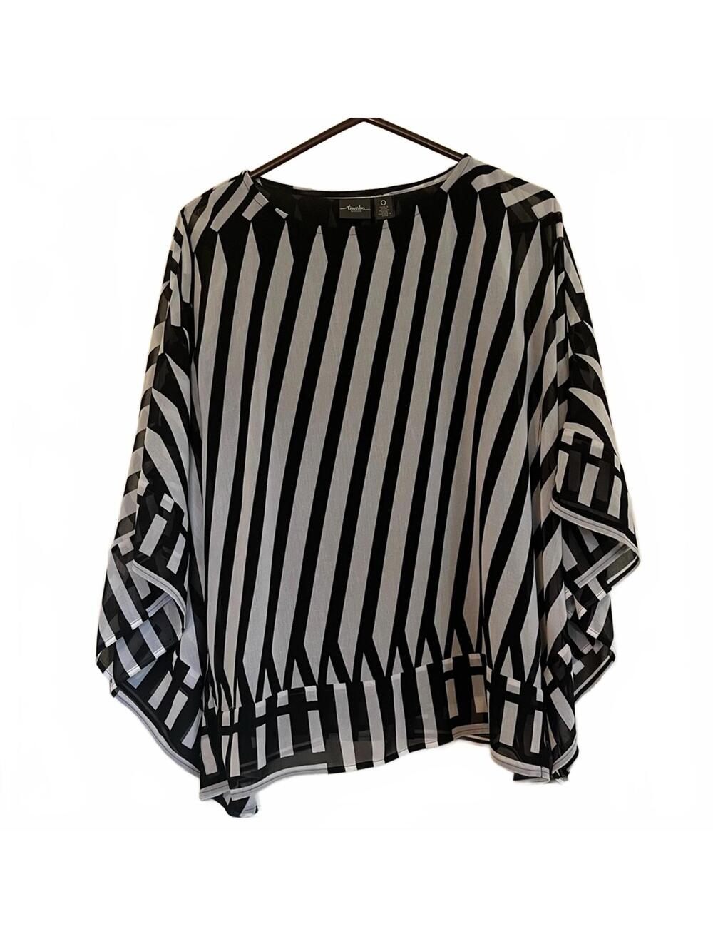 Black and White Striped sheer poncho top